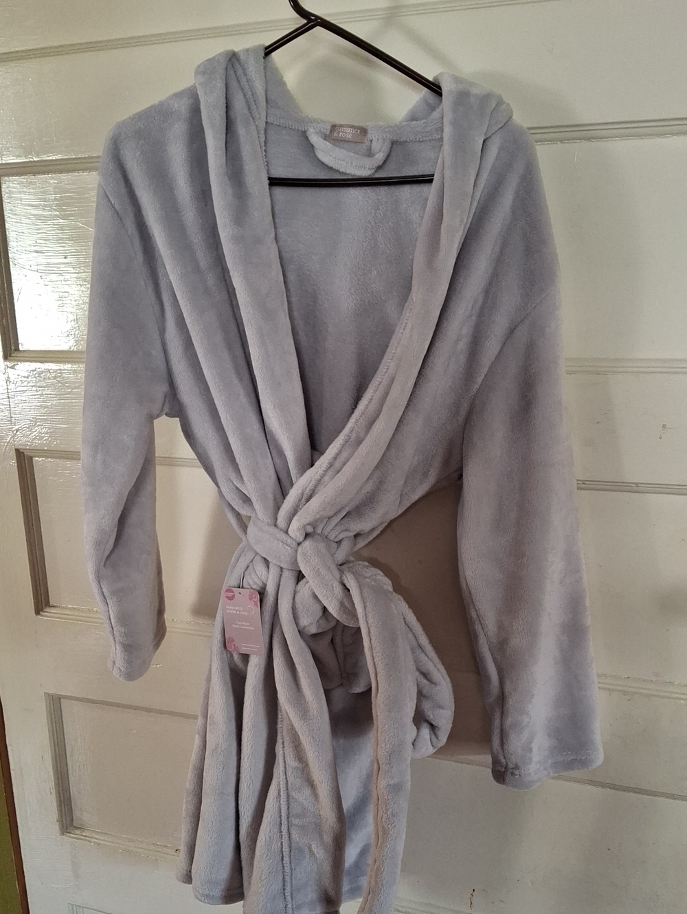 Plush Light Gray Hooded Bath Robe